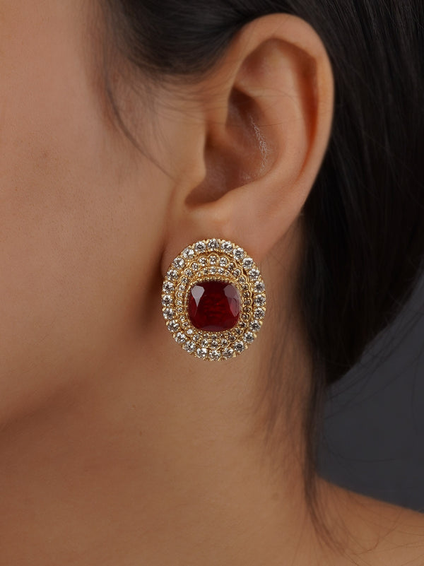 CZEAR551R - Red Color Gold Plated Faux Diamond Earrings