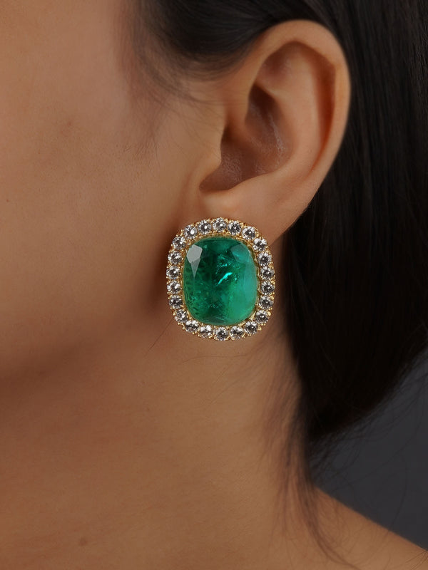 CZEAR552GR - Green Color Gold Plated Faux Diamond Earrings