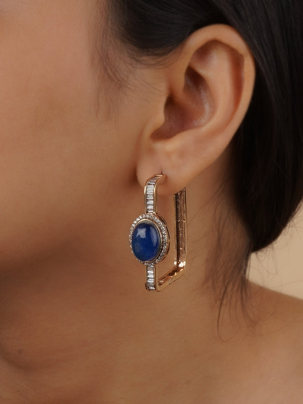 CZEAR553BL - Blue Color Gold Plated Faux Diamond Earrings