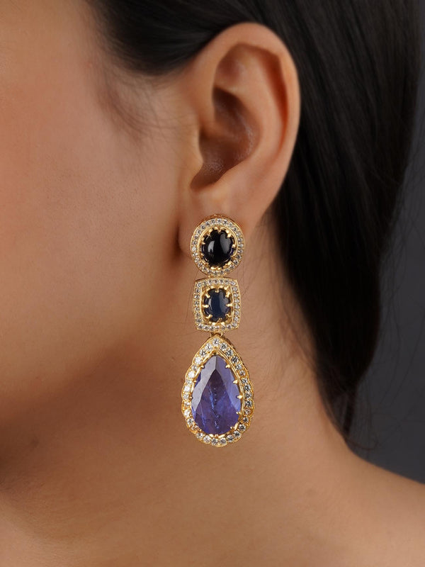 CZEAR557BL - Blue Color Gold Plated Faux Diamond Earrings