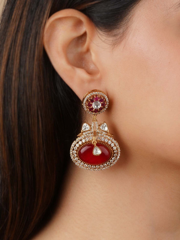 CZEAR561R - Red Color Gold Plated Faux Diamond Earrings