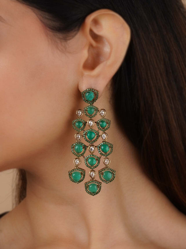 CZEAR563GR - Green Color Faux Diamond Earrings