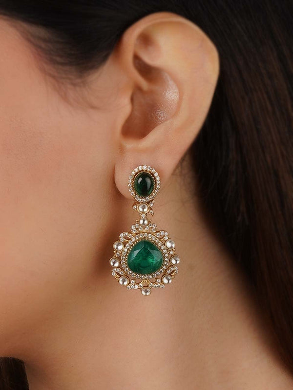 CZEAR564GR - Green Color Gold Plated Faux Diamond Earrings