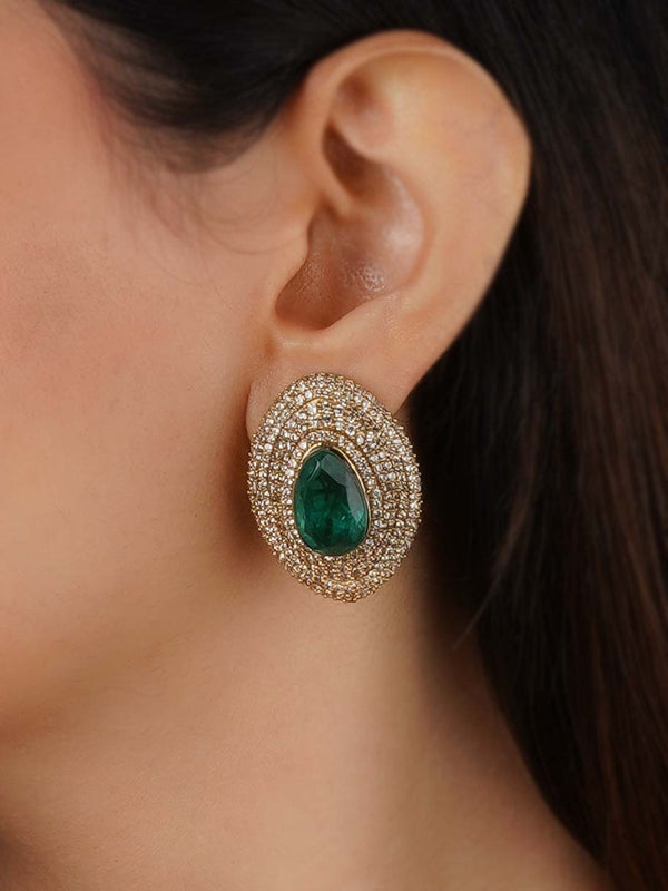 CZEAR565GR - Green Color Gold Plated Faux Diamond Earrings