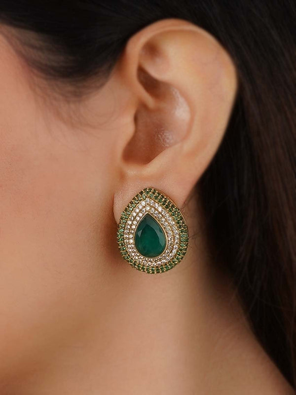 CZEAR566GR - Green Color Gold Plated Faux Diamond Earrings