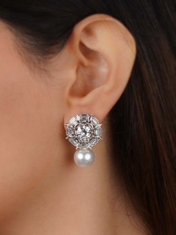 CZEAR571 - White Color Silver Plated Faux Diamond Earrings