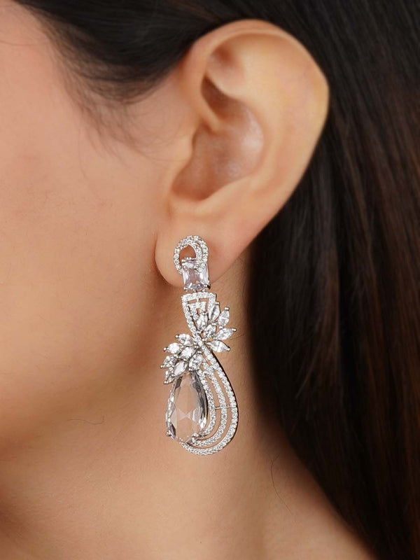 CZEAR572 - White Color Silver Plated Faux Diamond Earrings