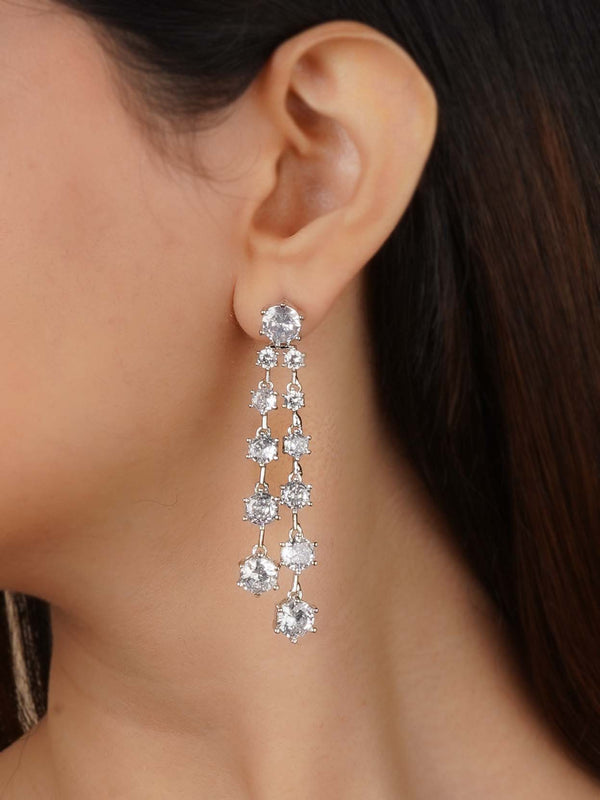 CZEAR574 - White Color Silver Plated Faux Diamond Earrings