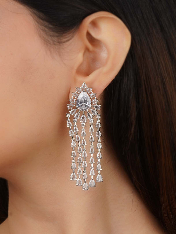 CZEAR576 - Silver Plated Faux Diamond Earrings