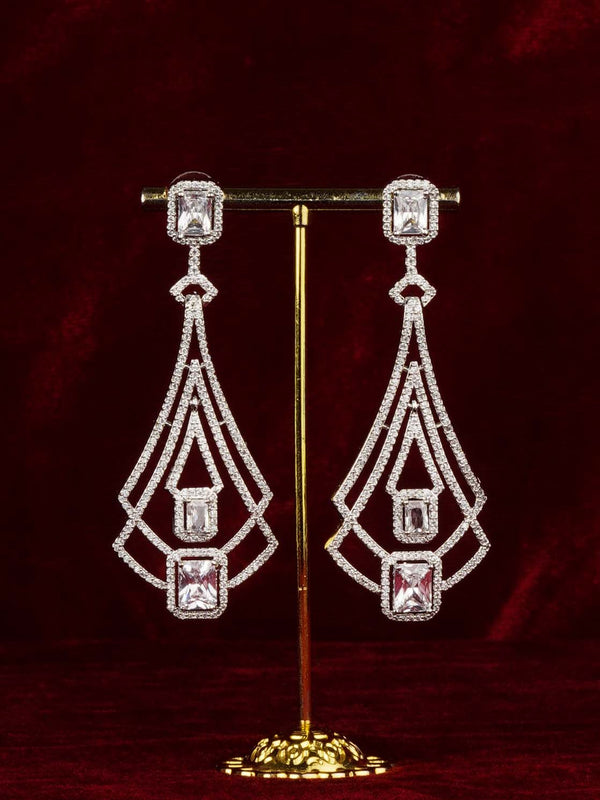 White Color Silver Plated Faux Diamond Earrings - CZEAR609