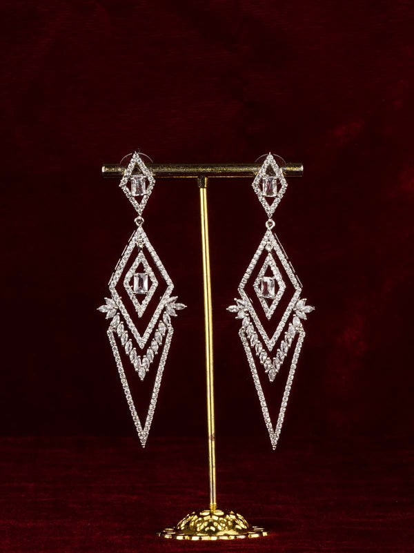 White Color Silver Plated Faux Diamond Earrings - CZEAR610