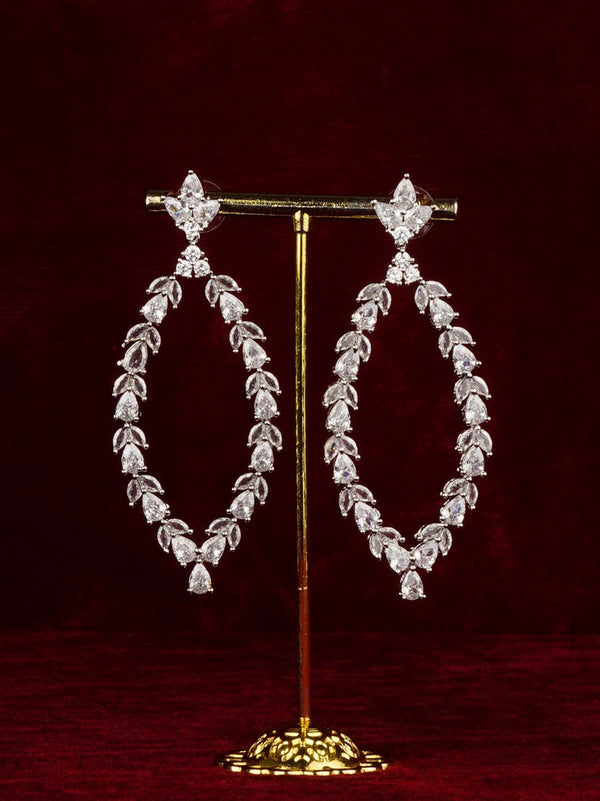 White Color Silver Plated Faux Diamond Earrings - CZEAR611
