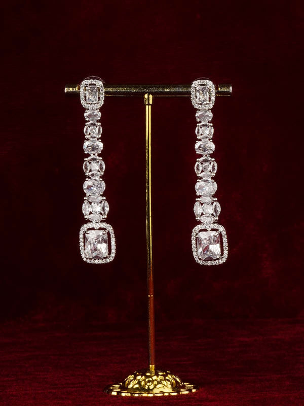 White Color Silver Plated Faux Diamond Earrings - CZEAR612