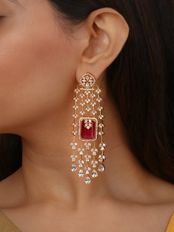 Maroon Color Gold Plated Faux Diamond Earrings - CZEAR616R