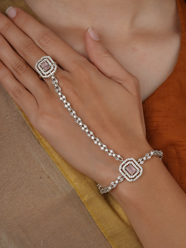 Silver Plated Faux Diamond Hathphool (1 Piece) - CZHP7