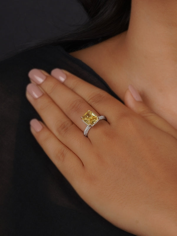 CZRNG102Y - Yellow Color Silver Plated Faux Diamond Ring