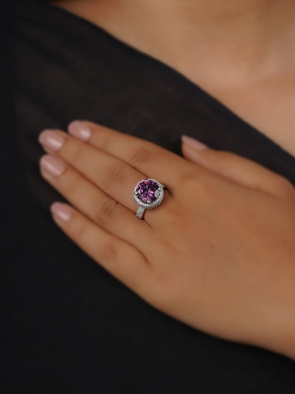CZRNG106PR - Purple Color Silver Plated Faux Diamond Ring