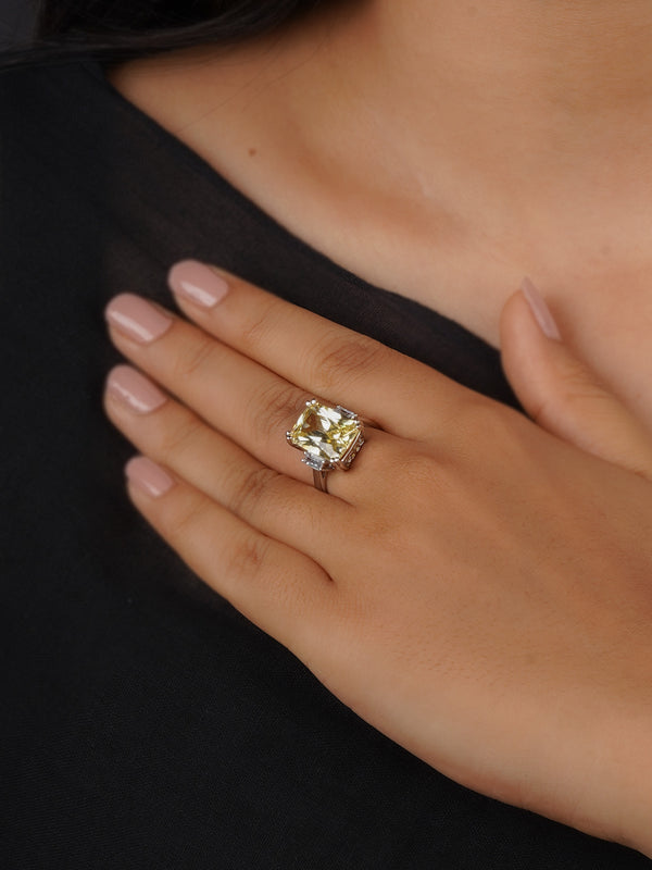 CZRNG107Y - Yellow Color Silver Plated Faux Diamond Ring