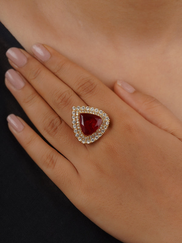 CZRNG110R - Red Color Gold Plated Faux Diamond Ring