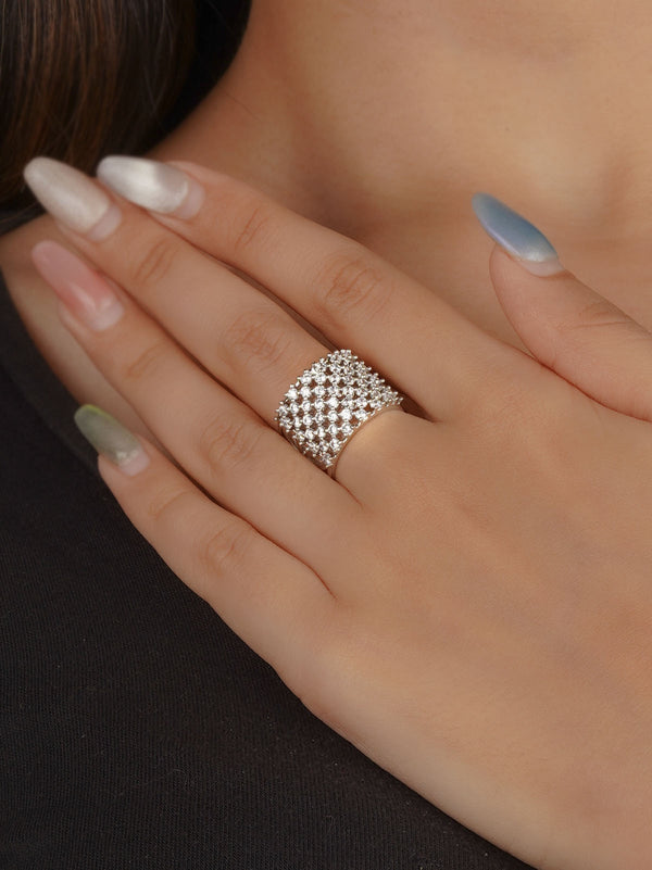 White Color Silver Plated Faux Diamond Ring - CZRNG116