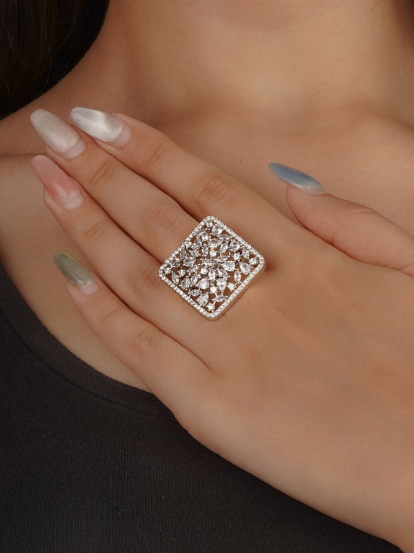 White Color Silver Plated Faux Diamond Ring - CZRNG117