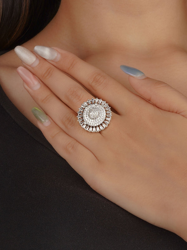 White Color Silver Plated Faux Diamond Ring - CZRNG118