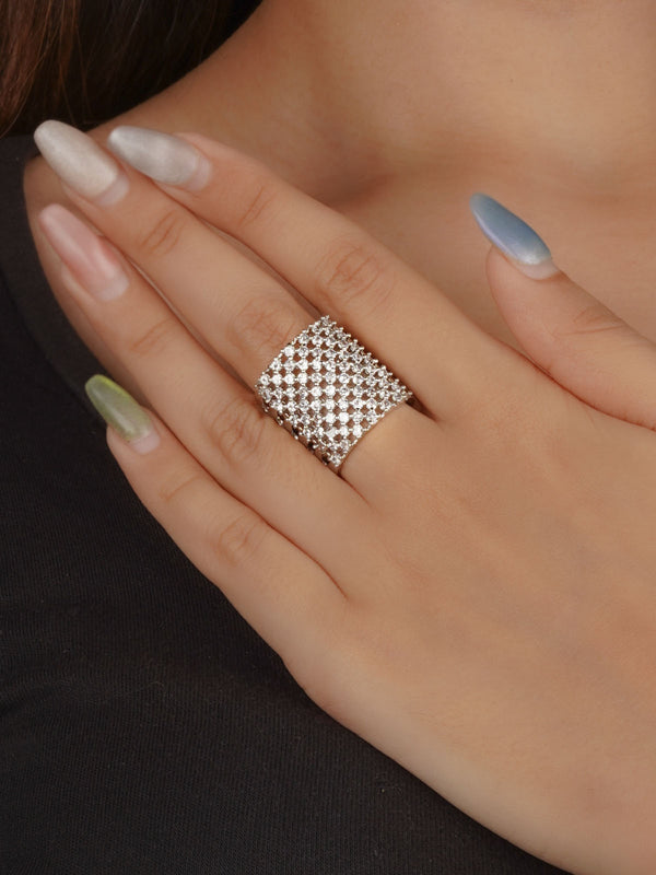 White Color Silver Plated Faux Diamond Ring - CZRNG119