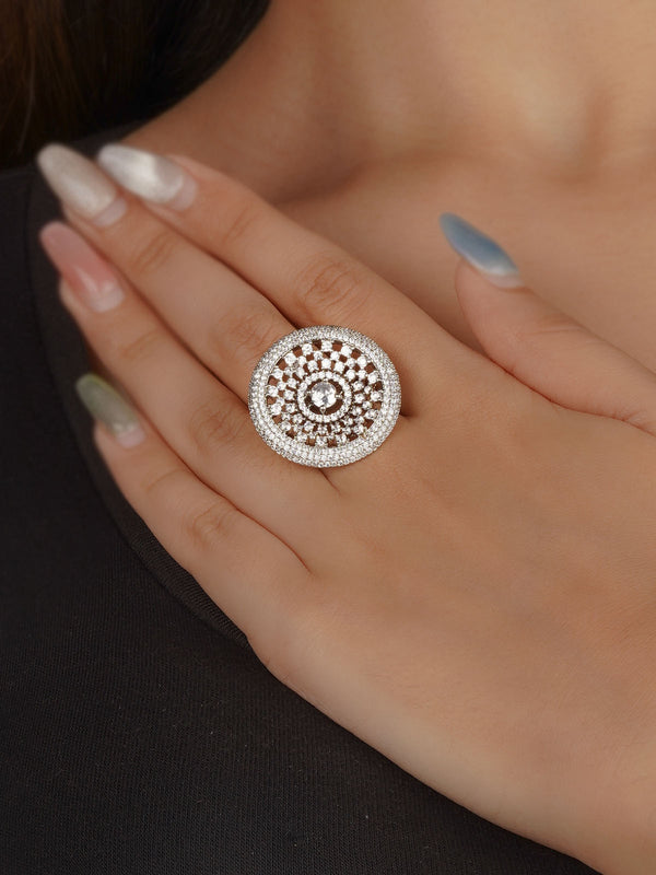 Silver Plated Faux Diamond Ring - CZRNG120