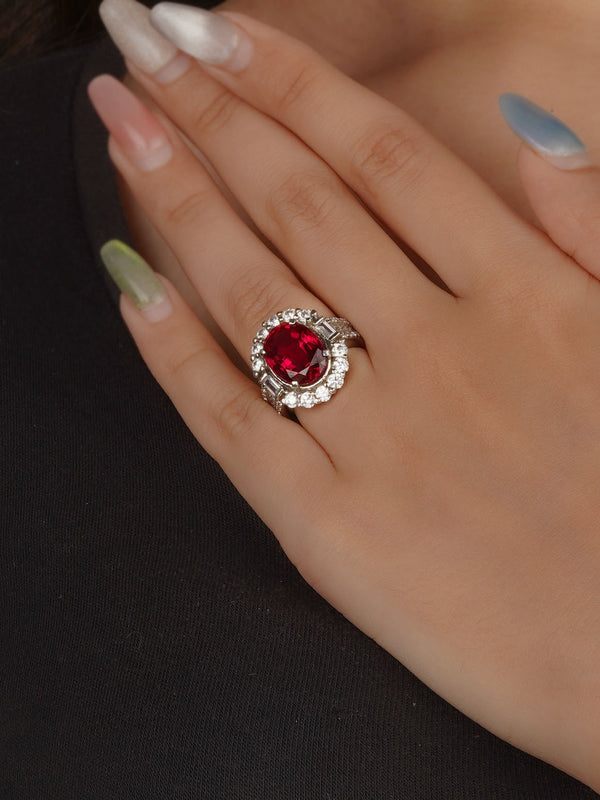 Pink Color Silver Plated Faux Diamond Ring - CZRNG76SL