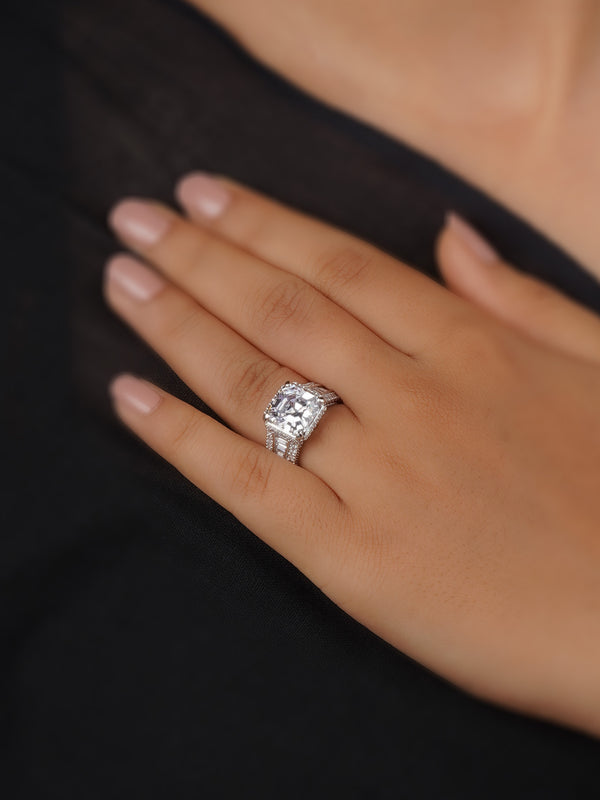 CZRNG82 - White Color Silver Plated Faux Diamond Ring