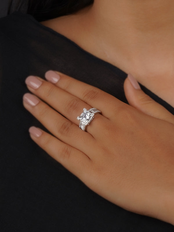 CZRNG92 - White Color Silver Plated Faux Diamond Ring