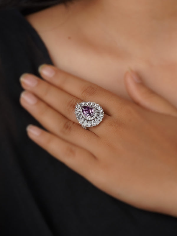 CZRNG99PR - Purple Color Silver Plated Faux Diamond Ring
