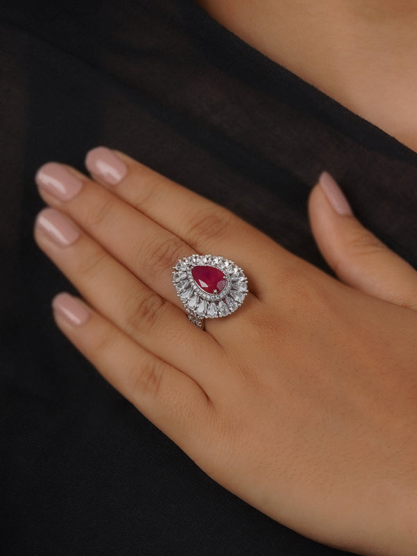 CZRNG99P - Pink Color Silver Plated Faux Diamond Ring