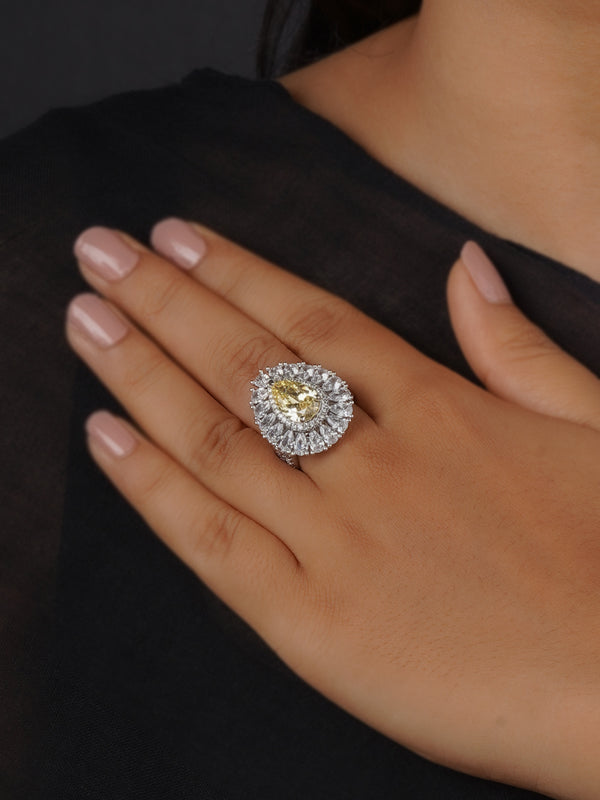 CZRNG99Y - Yellow Color Silver Plated Faux Diamond Ring