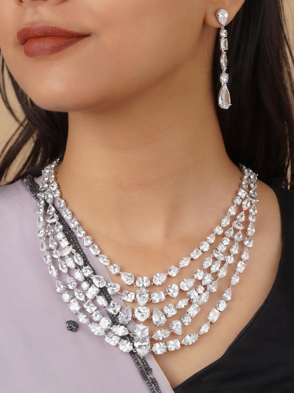 CZSET284 - White Color Silver Plated Faux Diamond Necklace Set