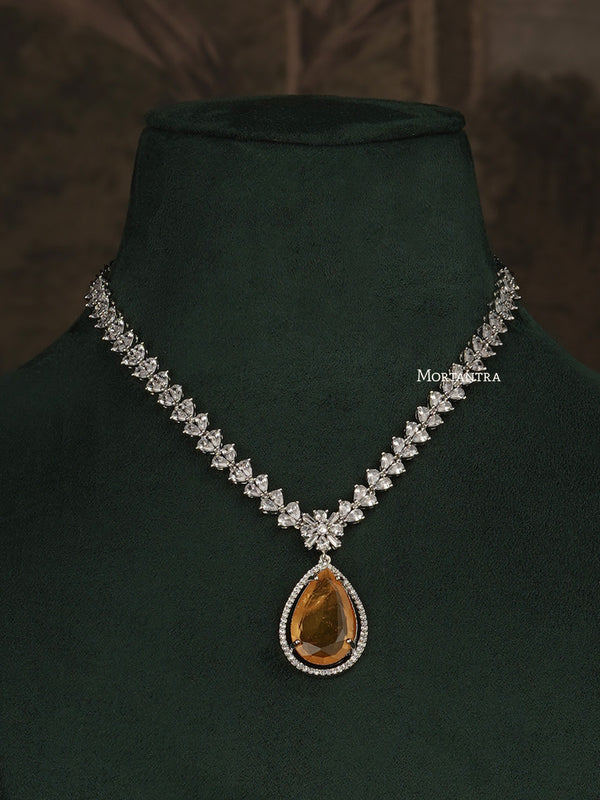 CZSET285Y - Yellow Clolor Faux Diamond Medium Necklace Set