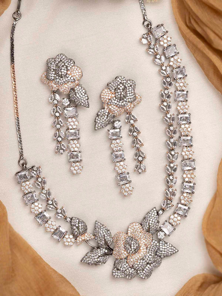 CZSET286 - Gold Plated Faux Diamond Necklace Set