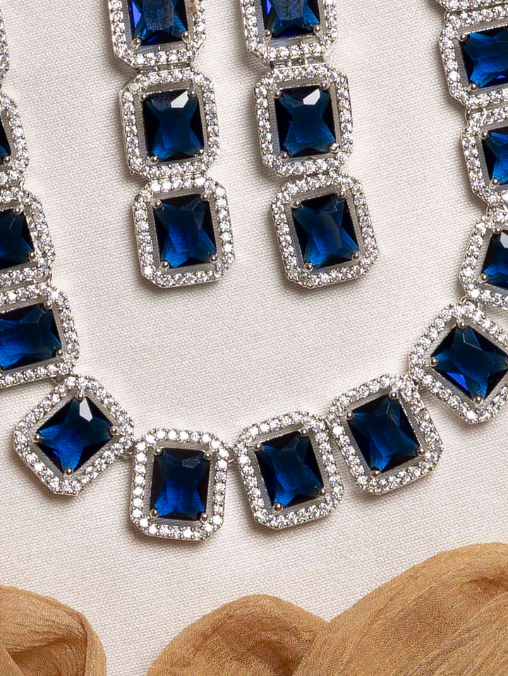 CZSET289BL - Blue Color Faux Diamond Necklace Set