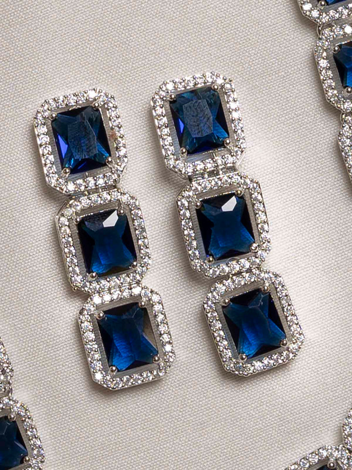 CZSET289BL - Blue Color Faux Diamond Necklace Set