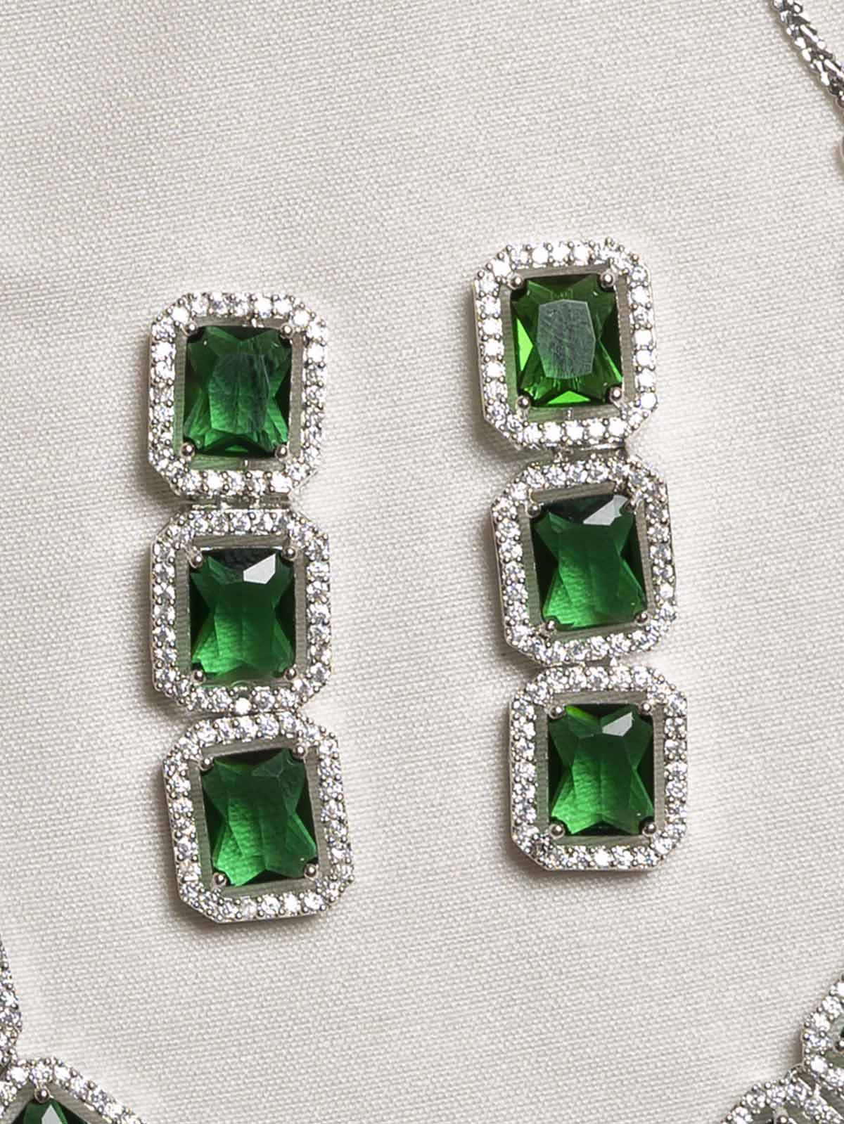 CZSET289GR - Green Color Faux Diamond Necklace Set