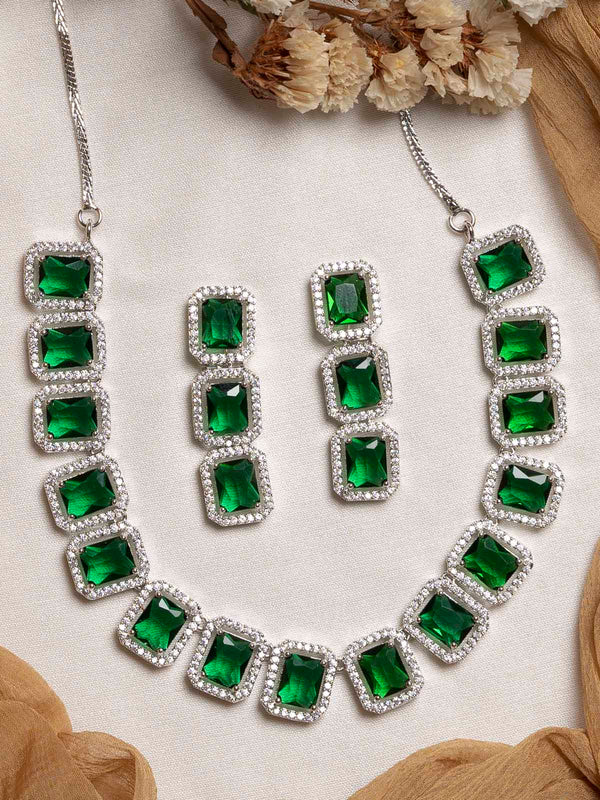 CZSET289GR - Green Color Faux Diamond Necklace Set