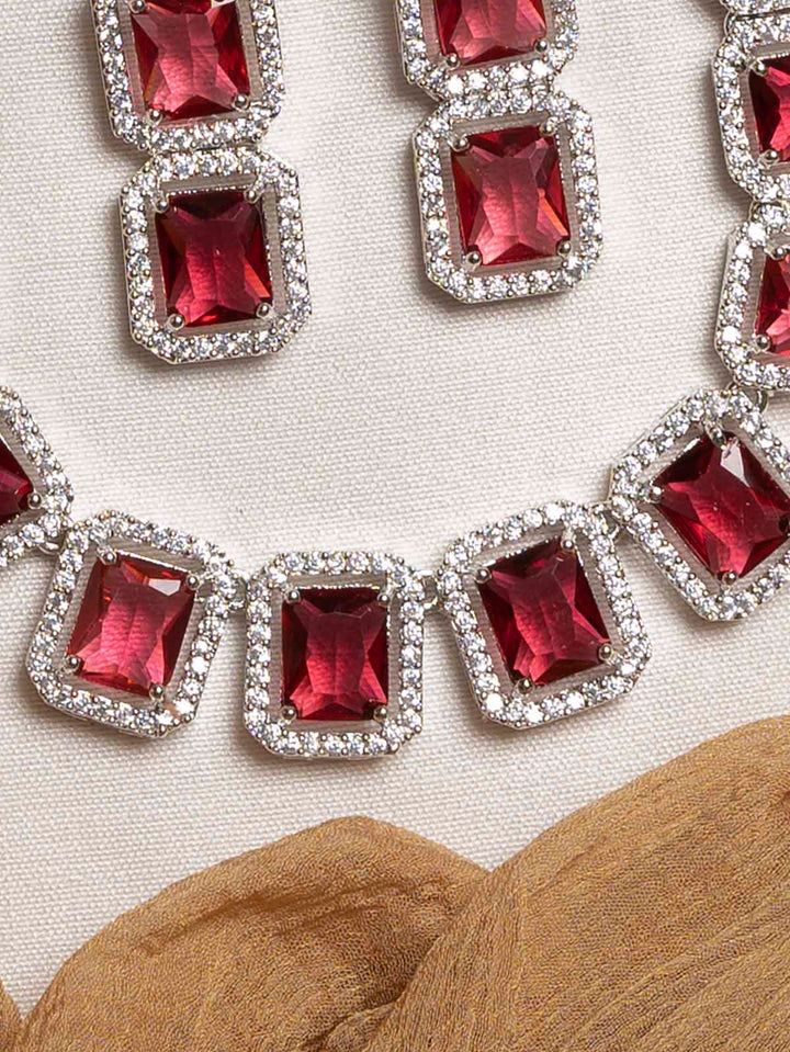 CZSET289P - Pink Color Faux Diamond Necklace Set