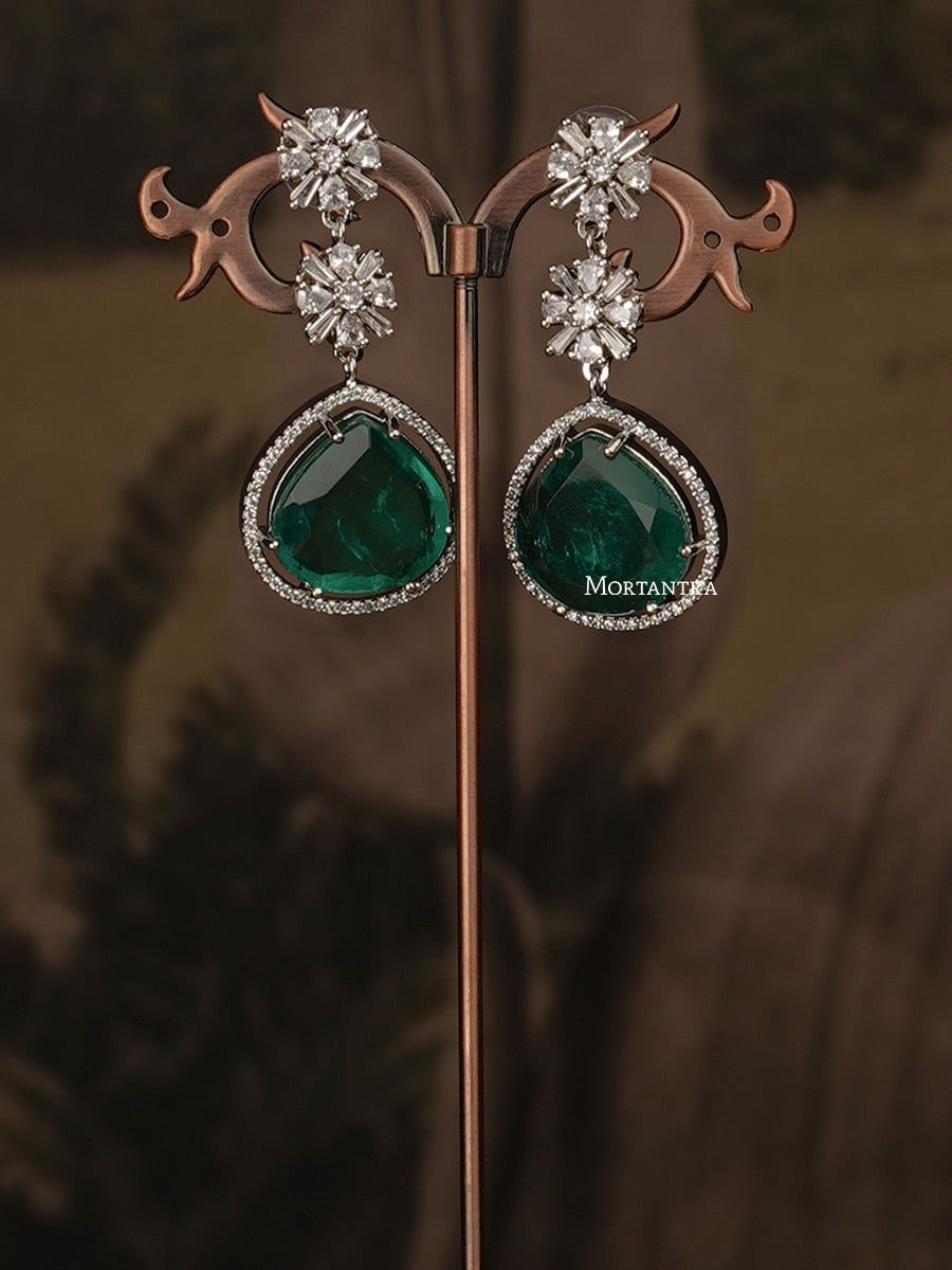 CZSET290GR - Green Color Faux Diamond Medium Necklace Set