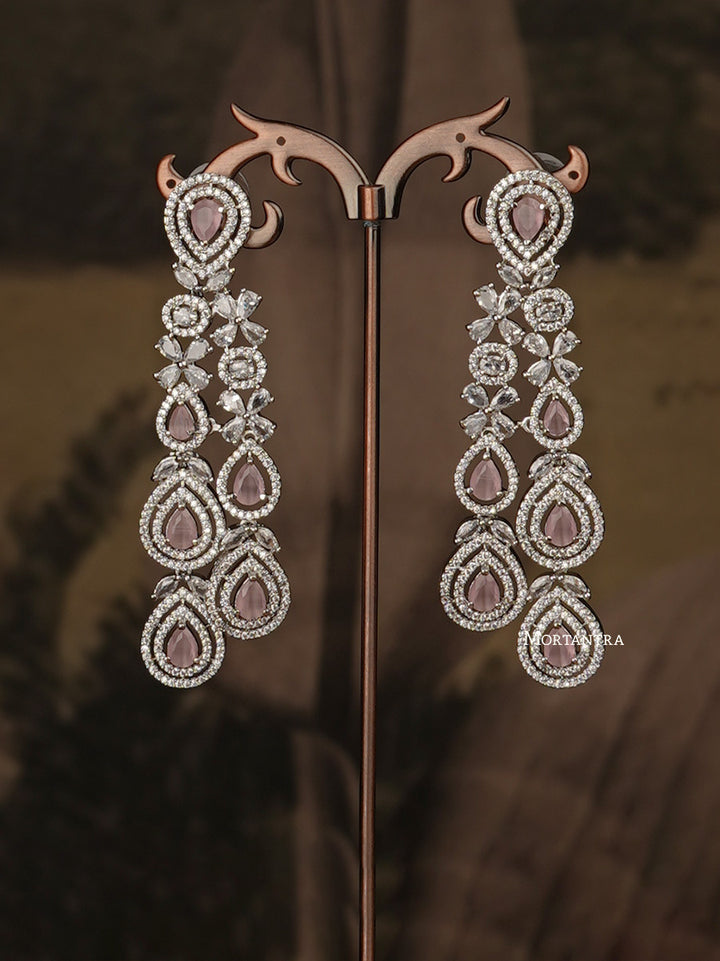 CZSET292P - Pink Color Faux Diamond Medium Necklace Set