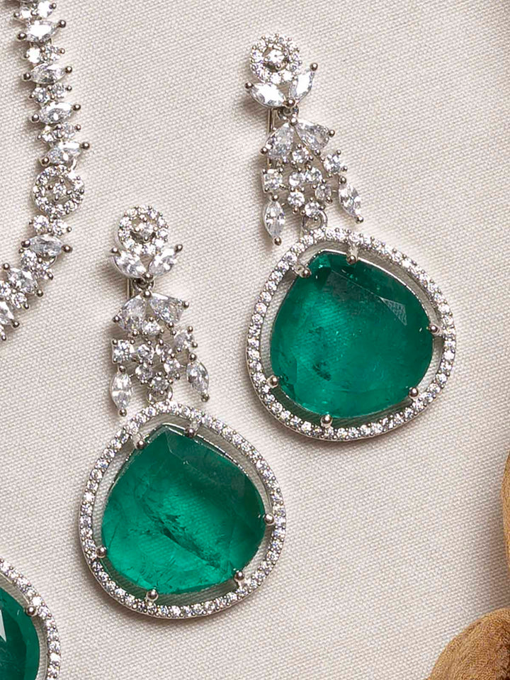 CZSET293GR - Green Color Faux Diamond Long Necklace Set