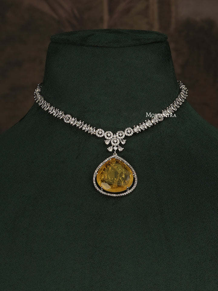 CZSET293Y - Yellow Color Faux Diamond Medium Necklace Set