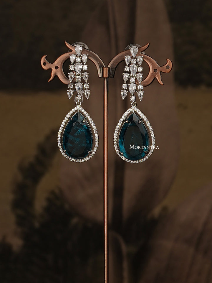 CZSET294 - Turquoise Color Faux Diamond Medium Necklace Set
