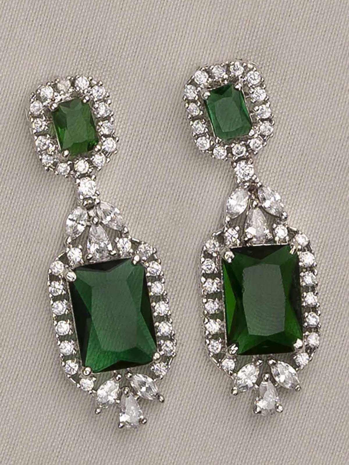 CZSET299GR - Green Color Silver Plated Faux Diamond Necklace Set