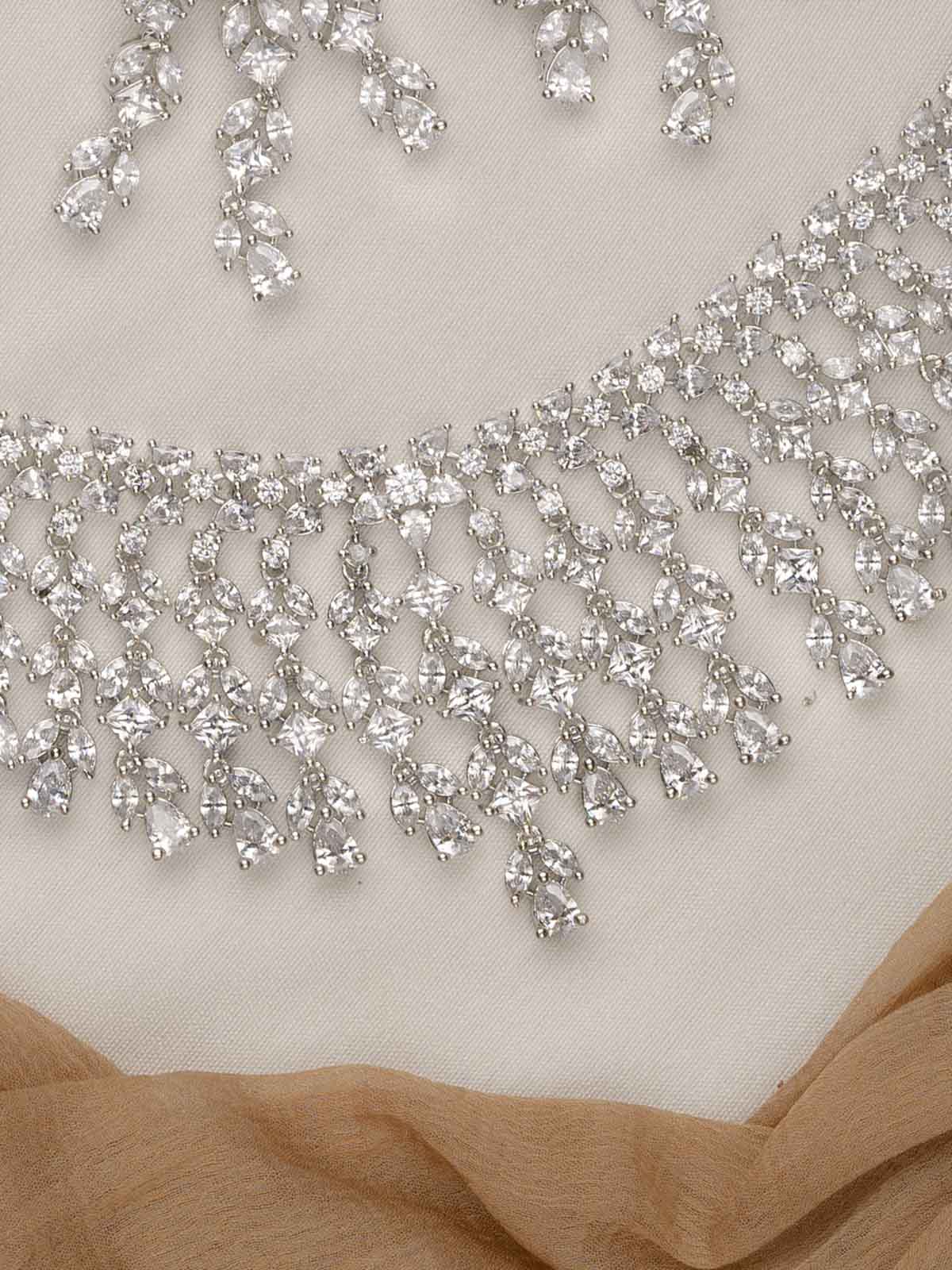 CZSET300- White Color Faux Diamond Medium Necklace Set