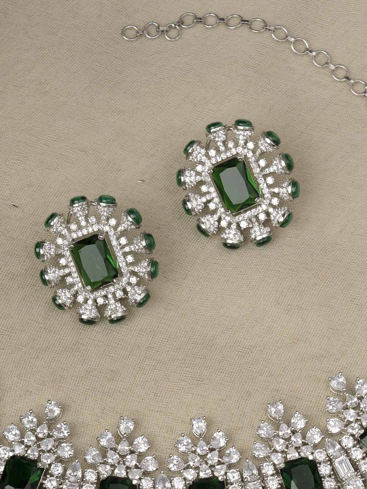 CZSET301GR- Green Color Faux Diamond Medium Necklace Set